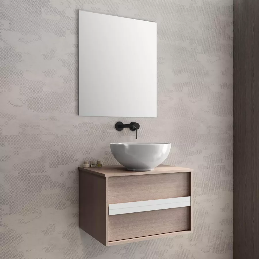 Mobile bagno sospeso 60 cm Rovere con lavabo e specchio - Caesaroo