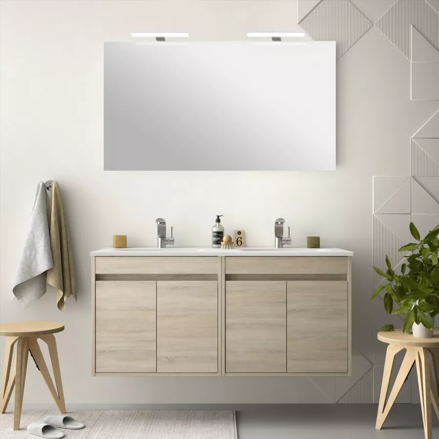 Mobile bagno 120cm sospeso con doppio lavabo legno Rovere