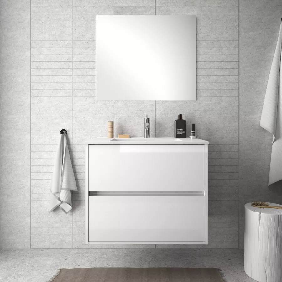 Mobile bagno sospeso 60 bianco lucido con lavabo e specchio