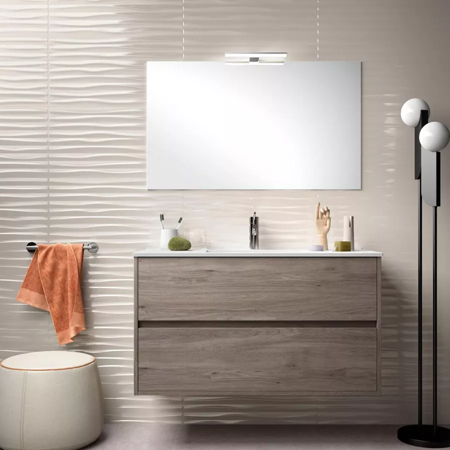 Mobile bagno da 100 cm sospeso rovere tundra con lavabo e specchio - Medora