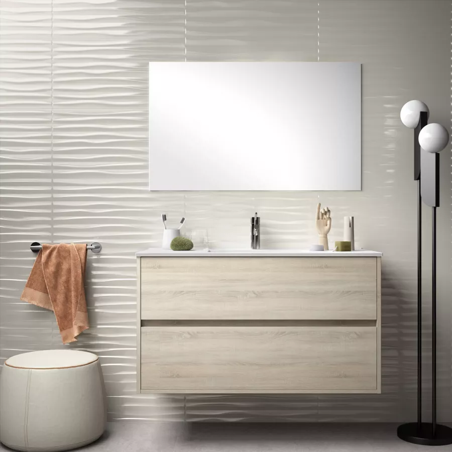 Mobile bagno da 100 cm sospeso rovere baita con lavabo e specchio - Medora