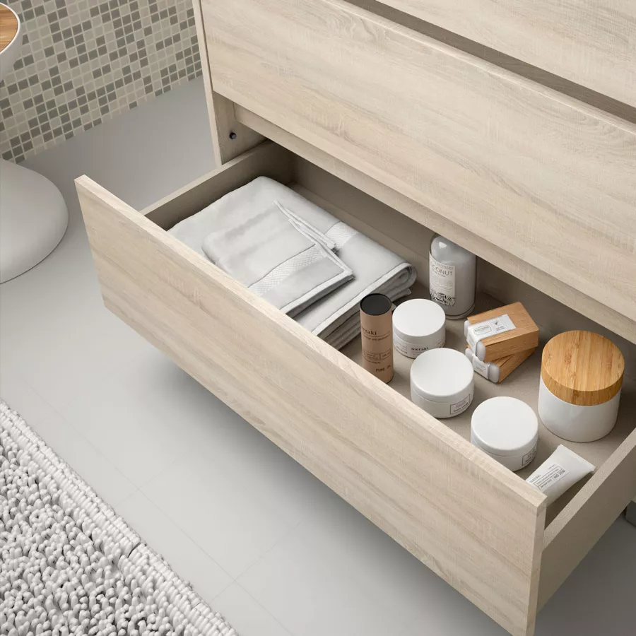 Mobile bagno rovere baita a terra 80 cm con lavabo in porcellana e 3  cassetti - Libras