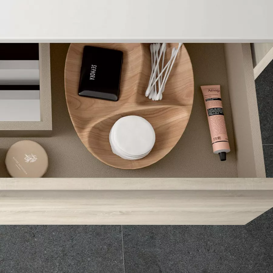 Mobile bagno a terra 80 cm Rovere con 3 cassetti e Specchio Rovere chiaro -  Standard