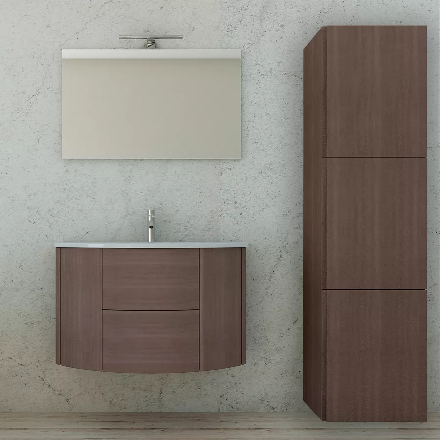 Mobile sospeso 90 cm profondità 51 cm rovere scuro con colonna 170h e  specchio - Elisa