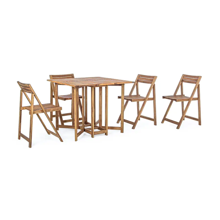 Set Legno acacia salvaspazio chiudibile SET COMPATTO LEGNO tavolo e 4 sedie  pieghevoli