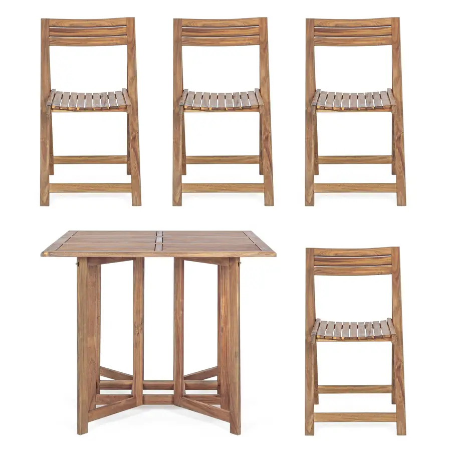 Set tavolo e 4 sedie da giardino in legno di acacia pieghevole - Naomy
