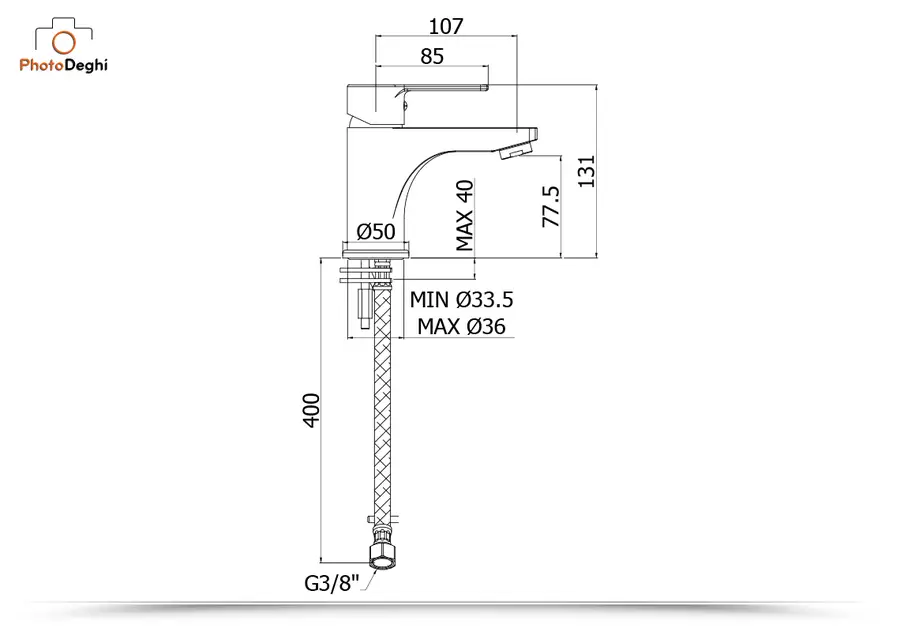 PFF/RED071CR120 - PAFFONI - RED - MISCELATORE LAVABO ALTO CROMO CON PROLUNGA  E SENZA PILETTA DI SCARICO