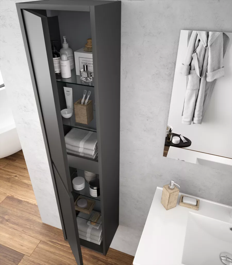 Colonna bagno sospesa altezza 140 cm grigio sabbiato anta push-pull  reversibile