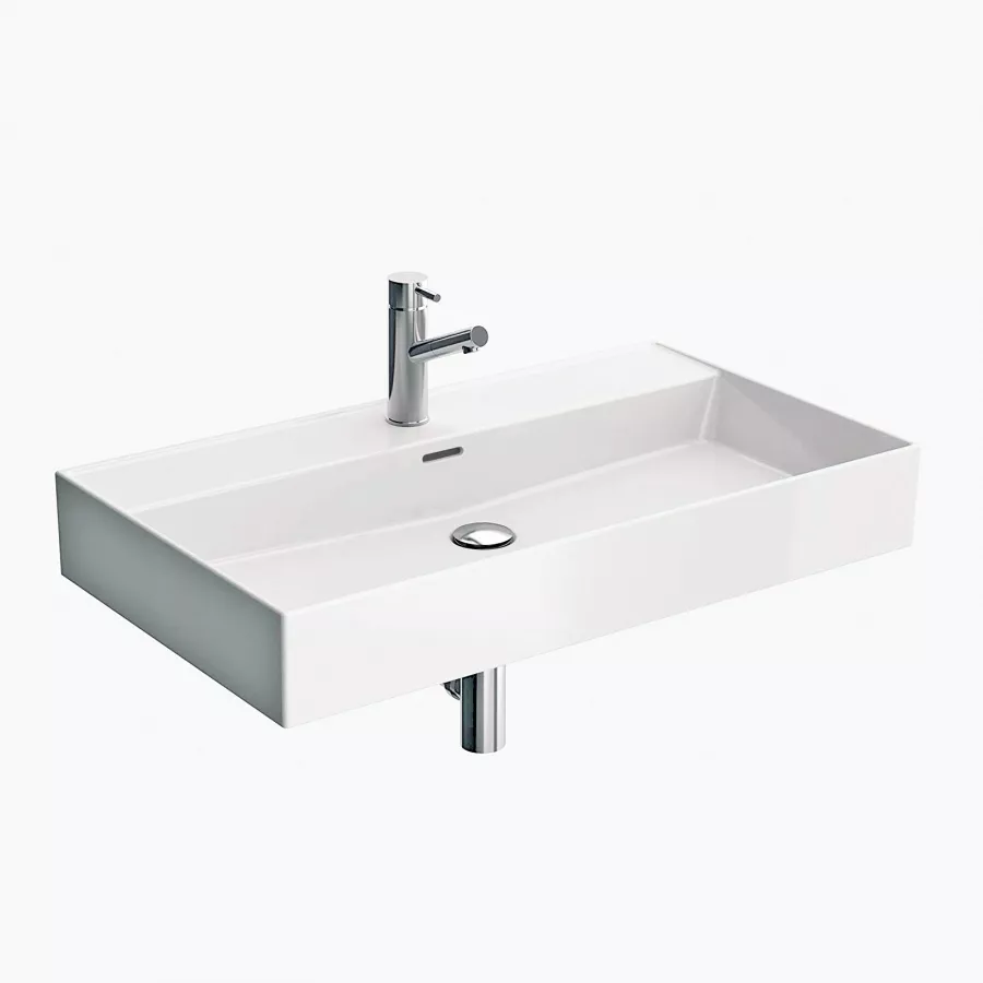 Mobile bagno 100 cm bianco neve opaco soft touch con lavabo alto in  porcellana e specchio - Agata