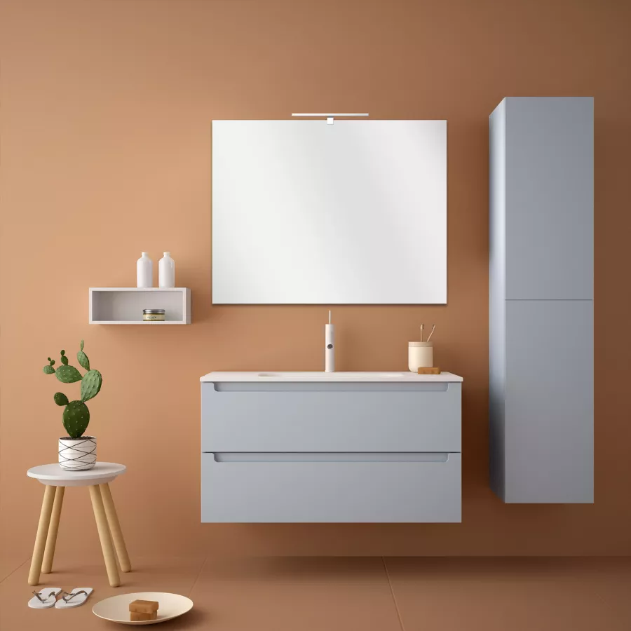 Mobile bagno sospeso azzurro laguna opaco da 100 cm con specchio e colonna  sospesa - Agata