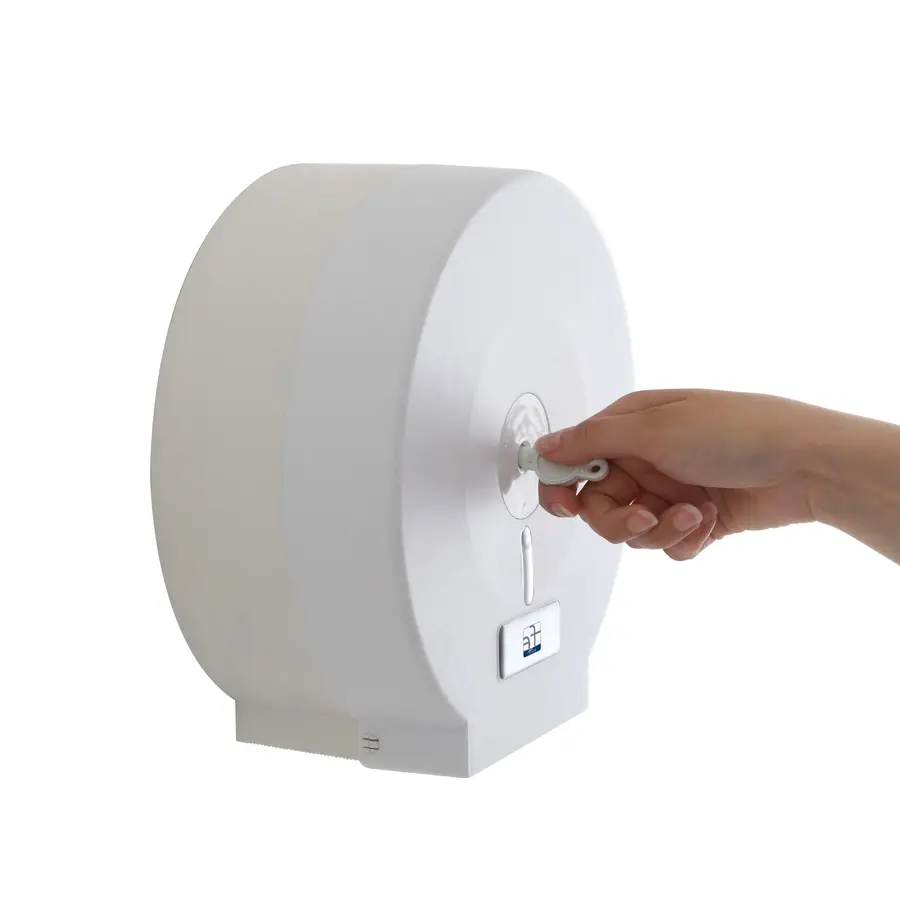 RAJA Dispenser per rotoli di carta igienica, ABS, Con serratura, 13,7 x  12,2 x 14,5 cm, Bianco - Dispenser Carta Igienica