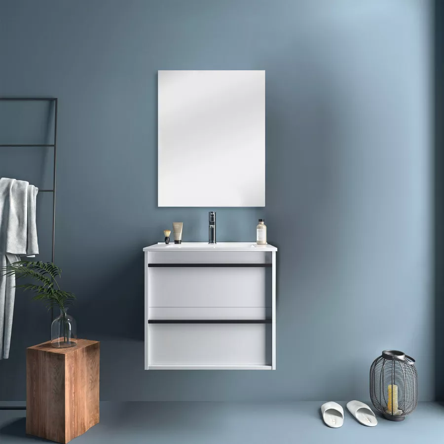 Pensile bagno sospeso con 2 ante 60 cm bianco lucido