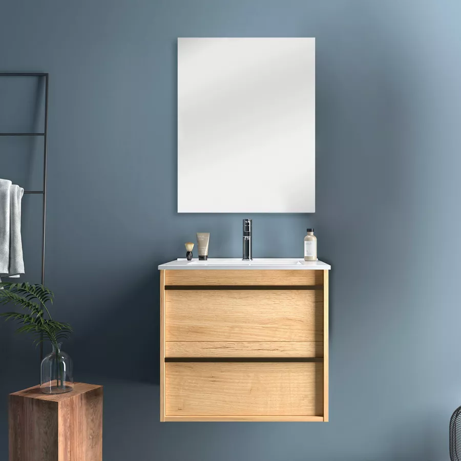 Dmora Mobile Bagno Due cassetti e Uno Specchio per lavabo da appoggio,  Colore, cm 60 x 57 x 45 cm, Rovere, sospeso, 60x57x45 : : Casa e  cucina