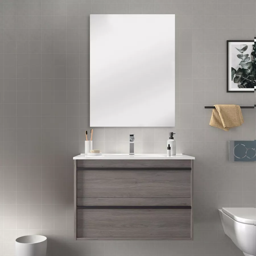 Pensile bagno sospeso rovere scuro H 140 con 2 ante soft-close