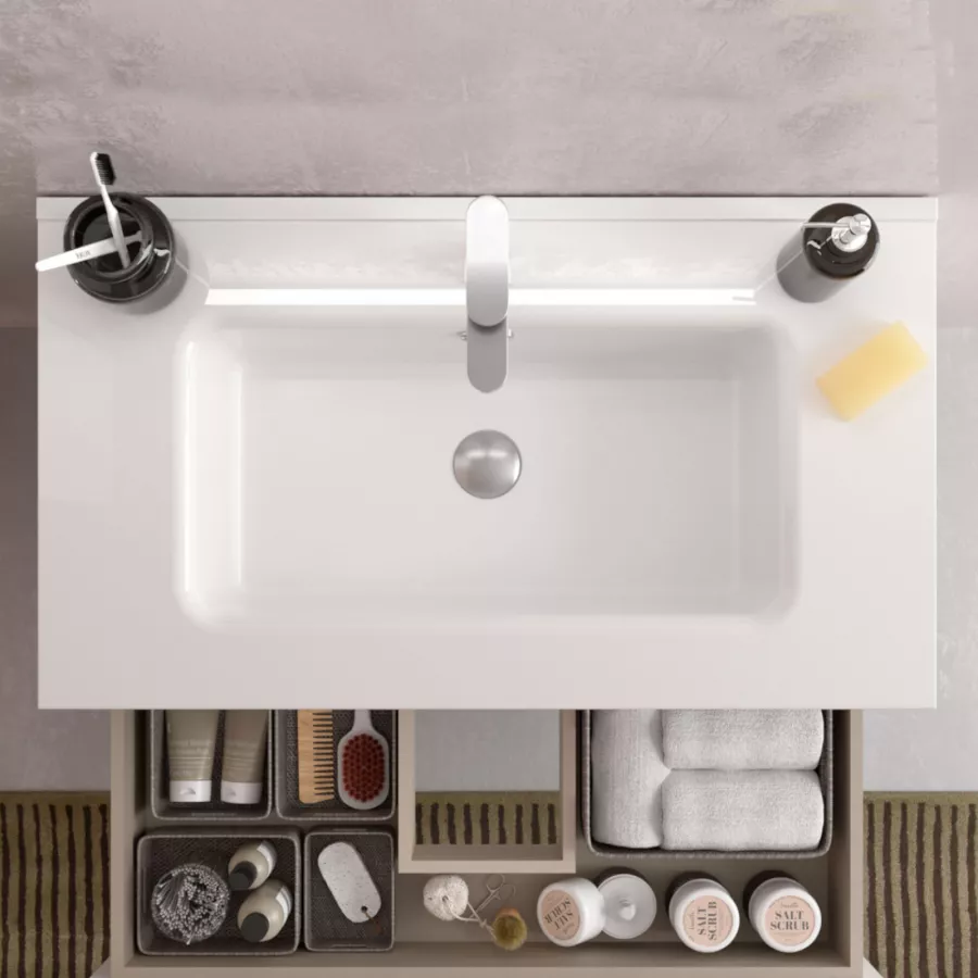 Mobile bagno sospeso 80 cm con colonna e specchio in rovere chiaro - Maestro