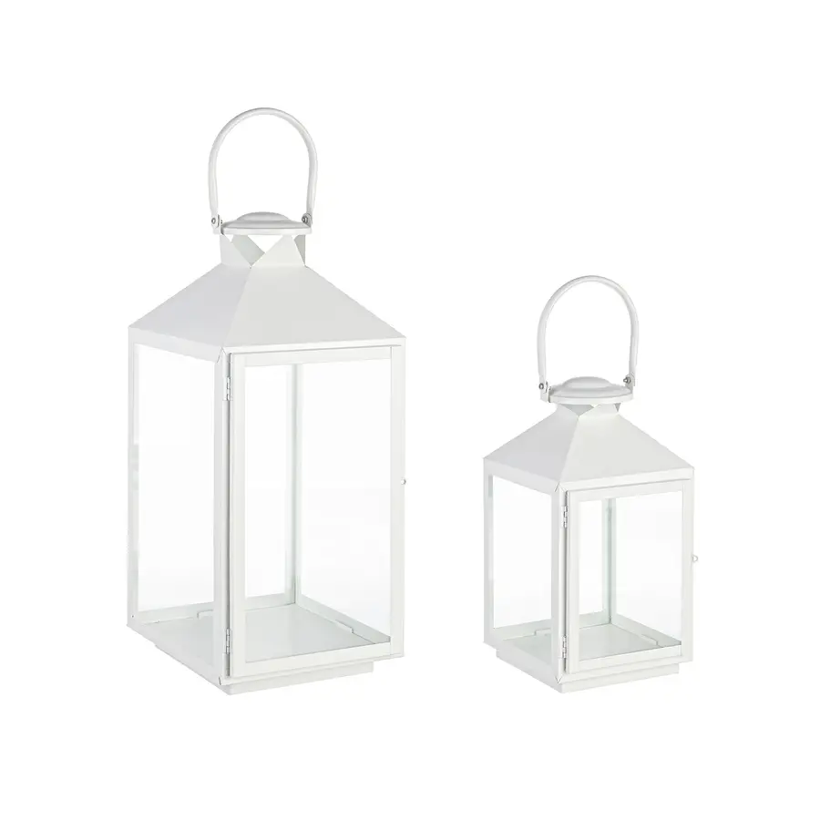 Set di due lanterne da giardino Classy in ferro bianco e vetro trasparente