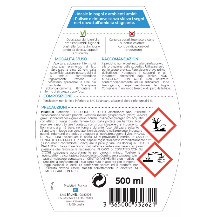 Detergente per giunti antimuffa in ambienti umidi Starwax battericida e  fungicida