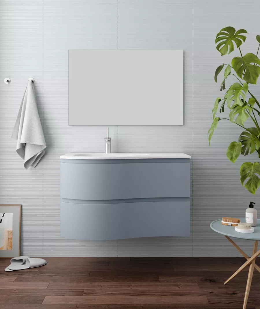 Colonna bagno sospesa reversibile azzurro chiaro con finitura soft