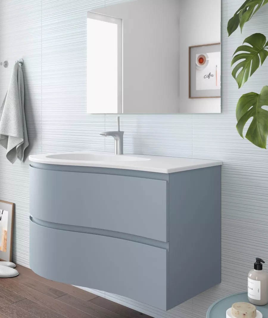 Colonna bagno sospesa reversibile azzurro chiaro con finitura soft