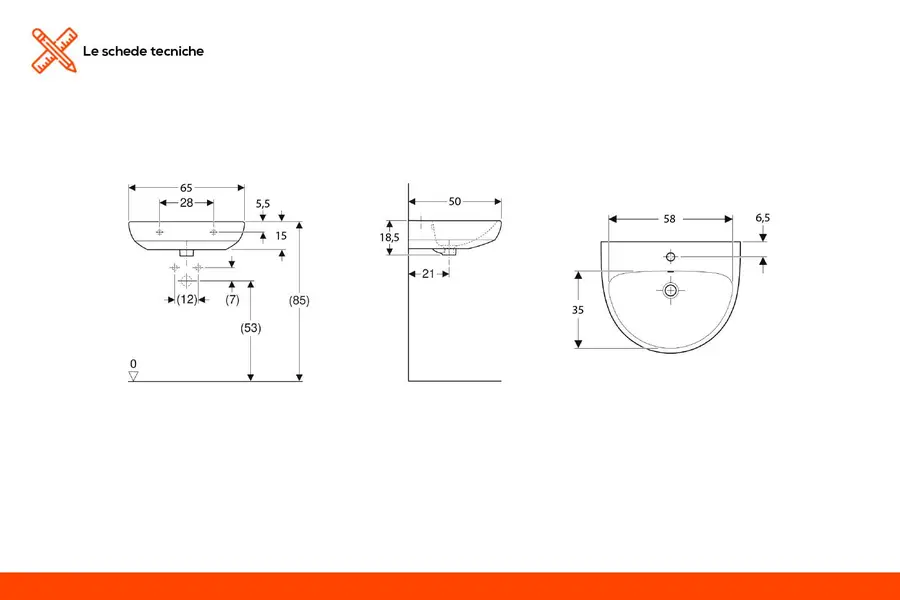 Lavabo sospeso 65cm lavandino bagno ceramica 1 e 3 fori Geberit Selnova