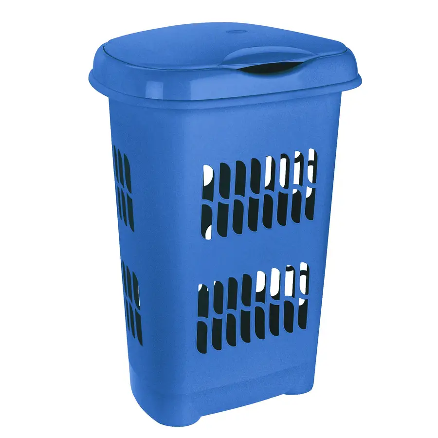 Portabiancheria in plastica traforato con coperchio azzurro 50 litri