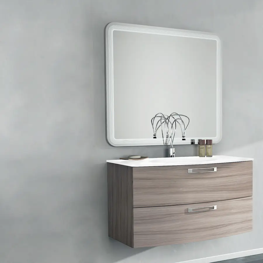 Mobile bagno sospeso moderno 100 cm larice con lavabo ceramica