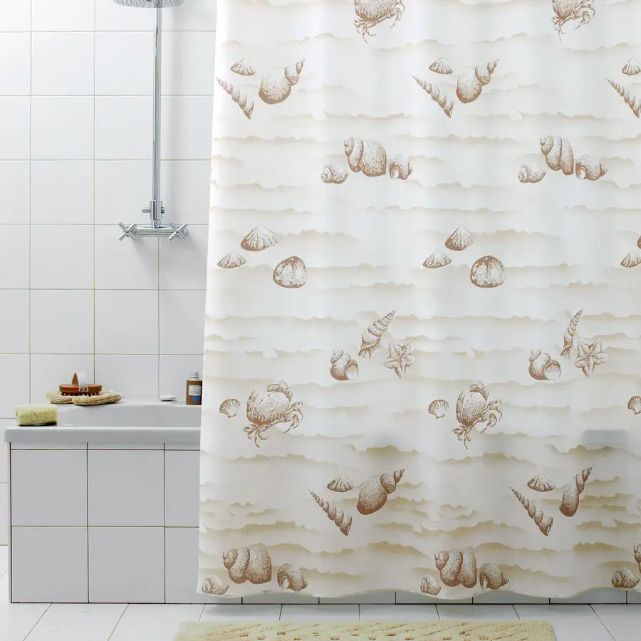 Tenda per doccia antimacchia Conchiglie Gedy beige in tessuto di Poliestere  lavabile 180 x 200h cm