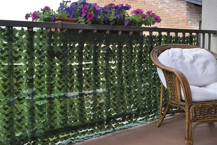 Siepe sintetica con foglie di lauro per il balcone o il cancello modulo da  100 x