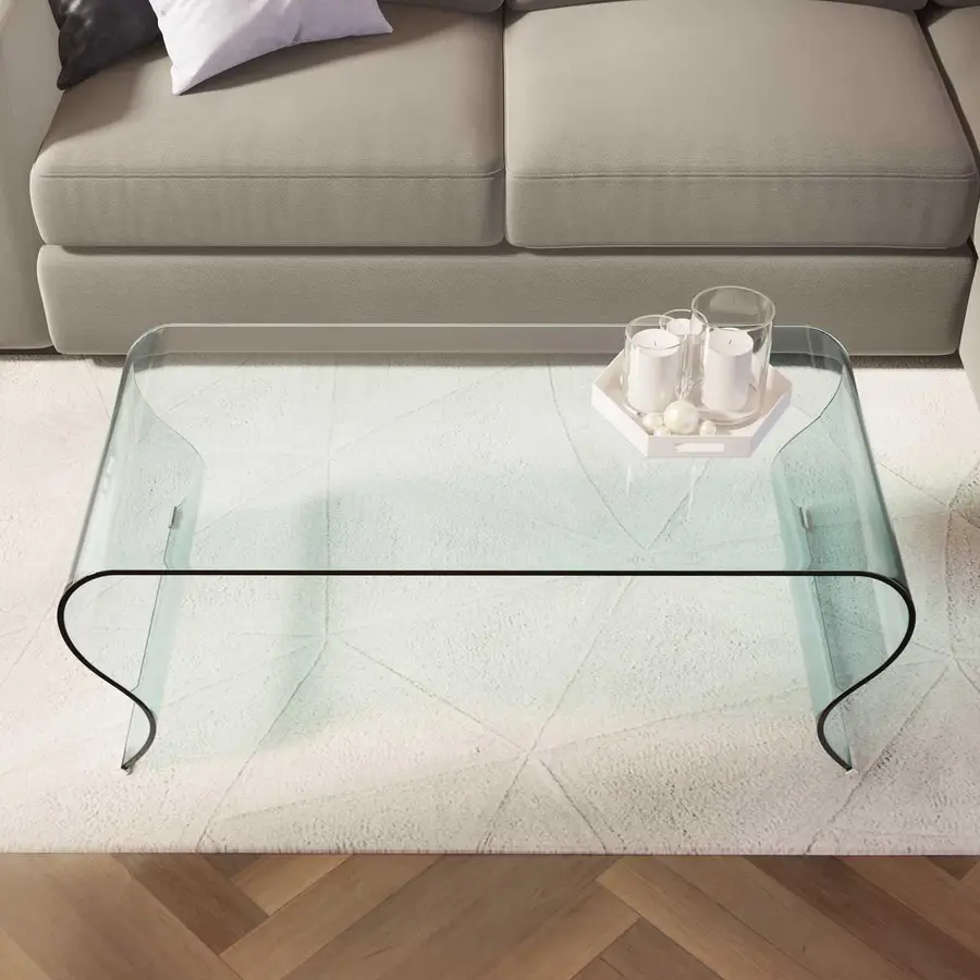Tavolino 120x60 cm in vetro trasparente sagomato - City