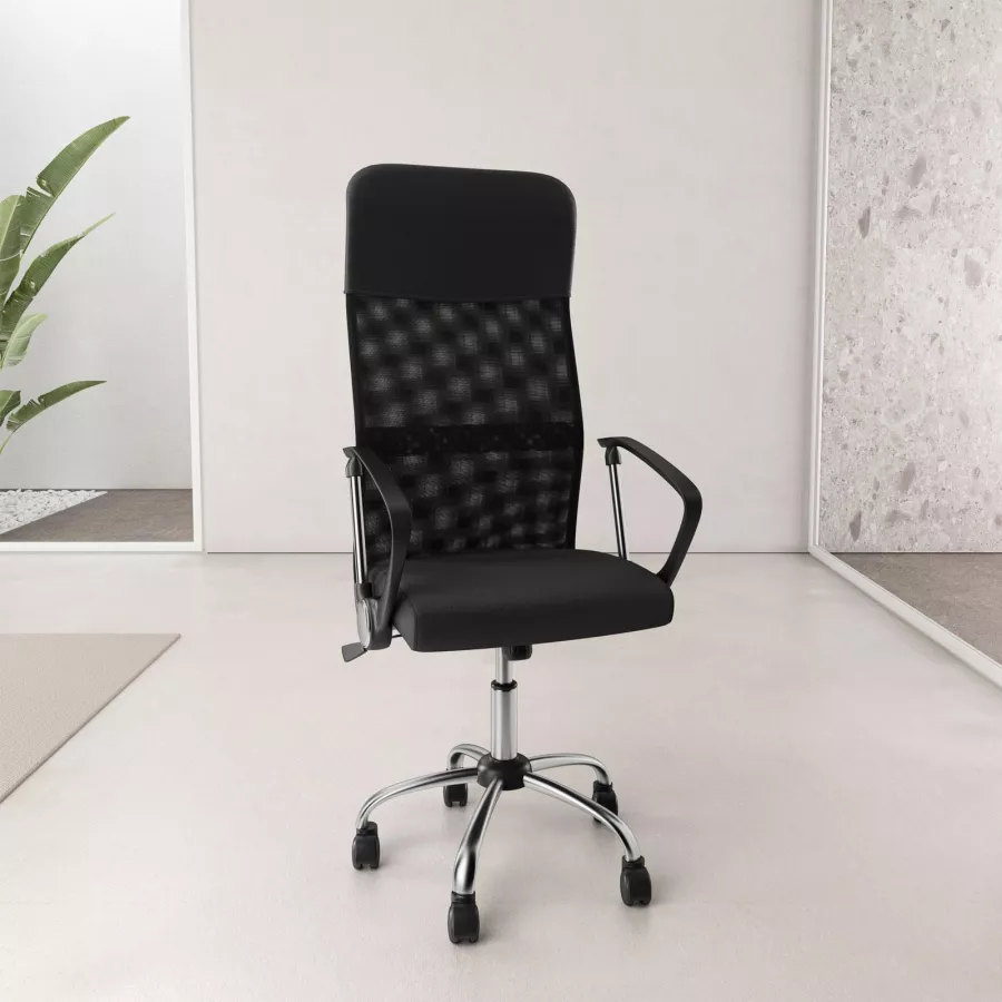 Poltrona da ufficio girevole in tessuto mesh nero con schienale in tessuto  traspirante e similpelle - Active
