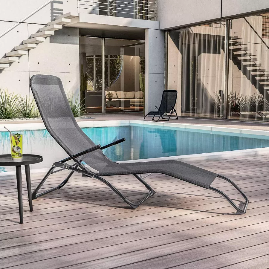 Sdraio con braccioli in acciaio e textilene antracite Blink