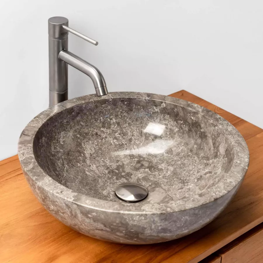 Lavabo da appoggio 45 cm in marmo lucido grigio - Artizan