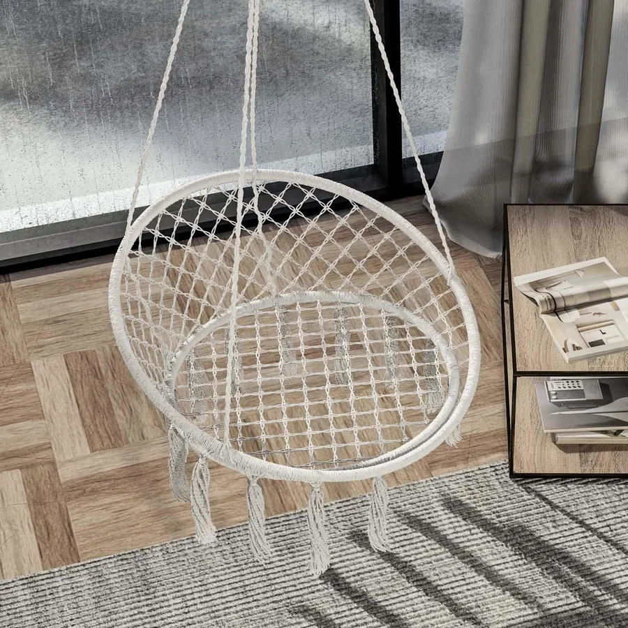 Poltrona Sospesa Beige Con Cuscino | Montaggio A Soffitto | Ø62cm | Portata 110kg - Foto 7