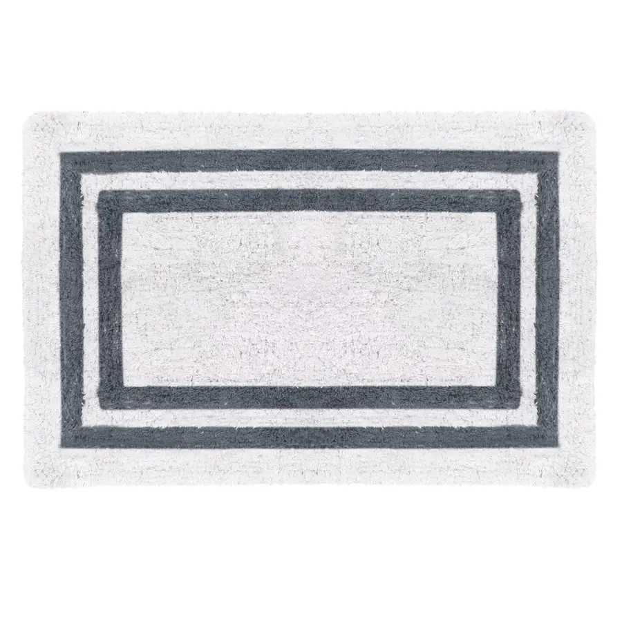 Tappeto bagno cotone bianco e grigio con cornice ricamo tufting 50x80 cm