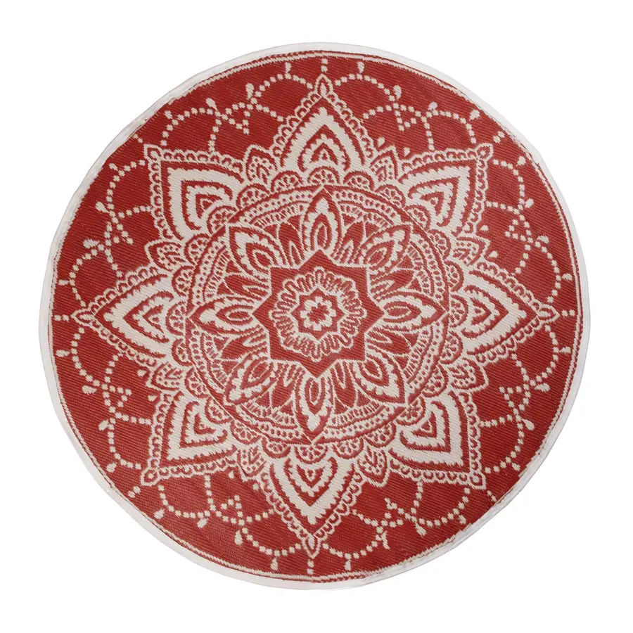 Tappeto tondo per esterni 150 cm fantasia gusto orientale rosso e bianco