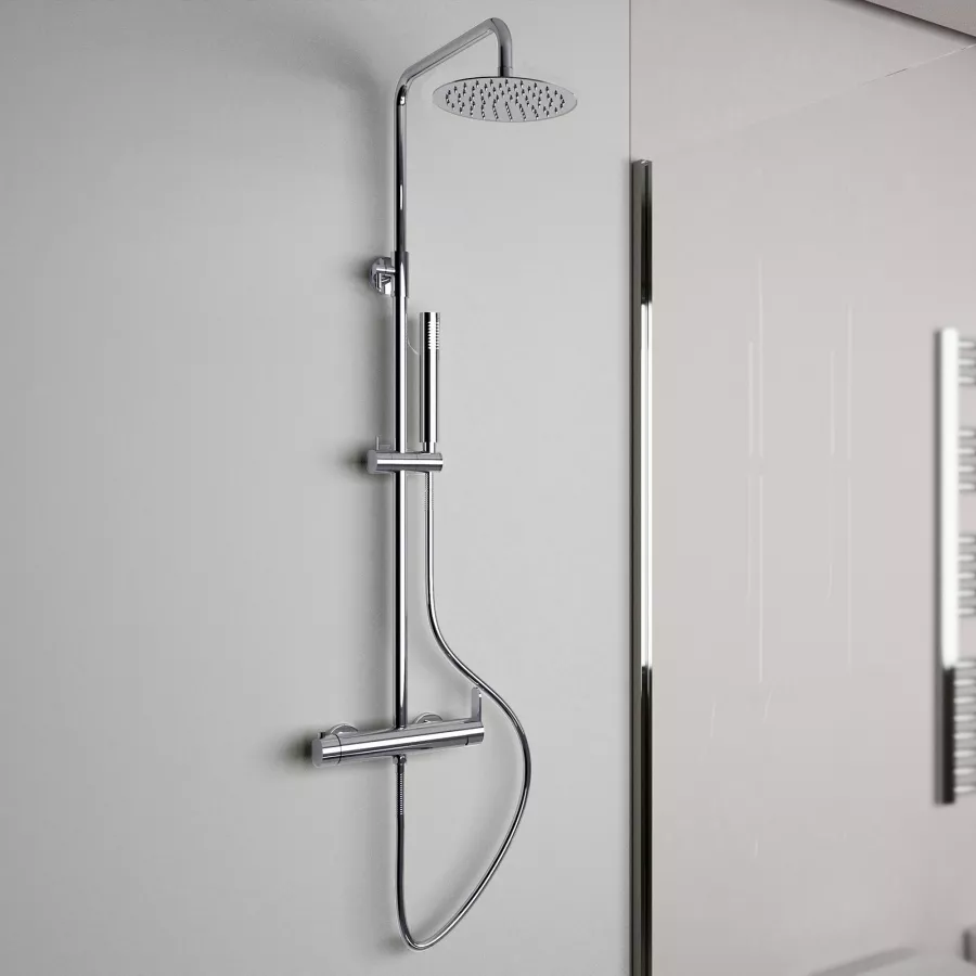 Sistema doccia da parete con soffione doccino slim e miscelatore a 2 uscite  cromato