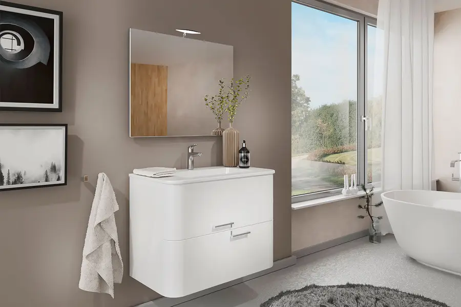 Specchiera specchio bagno pensile in legno bianco con applique cromo 80 cm  - Le Chic Arredamenti