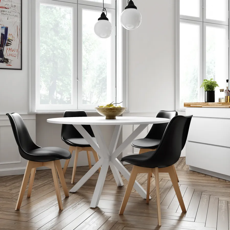 Home Collective Set 4 Sedie Da Pranzo In Ecopelle Grigia – Gambe Legno Massello Nero – Eleganti E Comode