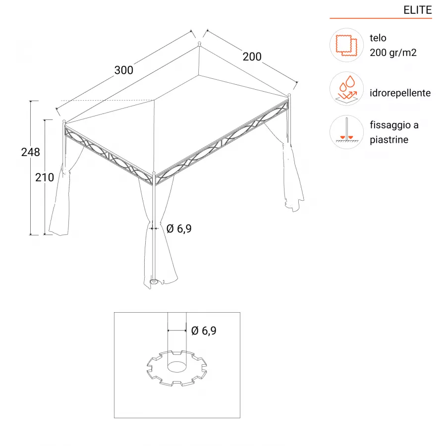 Gazebo 3x3 metri con tende e zanzariere - Elite