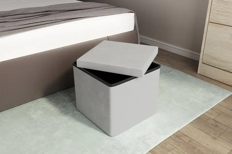 Pouf contenitore imbottito 38 cm rivestimento in velluto grigio