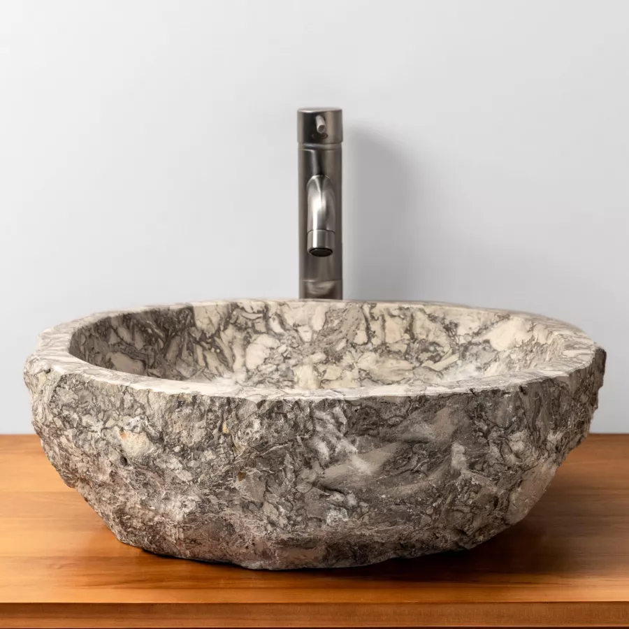 Lavabo da appoggio 40-50 cm in marmo martellato grigio chiaro - Artizan