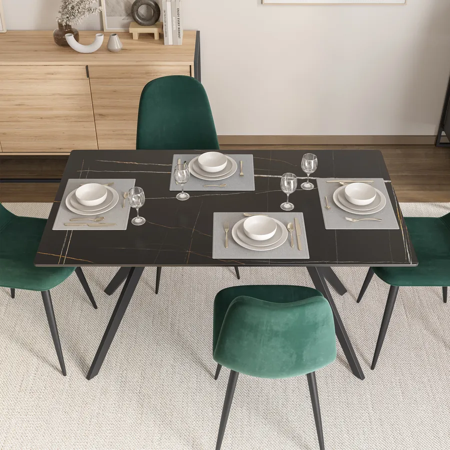 Tavolo Da Pranzo SogesHome Moderno Effetto Marmo 140x80x75 Cm - Struttura In Metallo, MDF, Piedini Regolabili