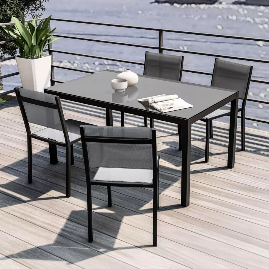 Set tavolo e sedie da giardino 4 posti alluminio antracite - Tokyo - Kerama