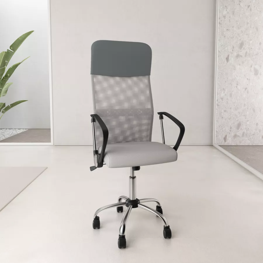 Poltrona da ufficio girevole in tessuto mesh grigio con schienale in  tessuto traspirante e similpelle - Active