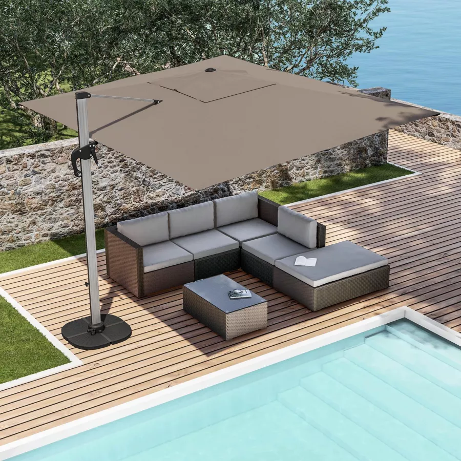 Ombrellone Da Giardino Milani Home 3x3 Metri Palo Laterale Telo Tortora Antivento Per Esterno