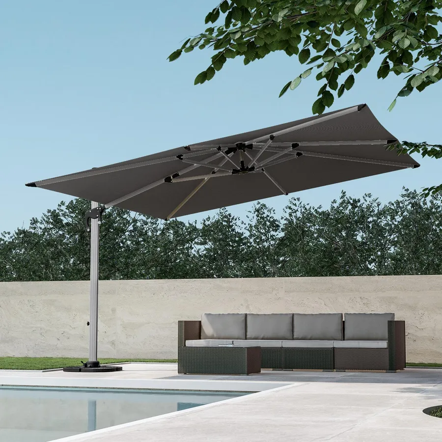 Tidyard Ombrellone Da Giardino Con Palo In Acciaio - Diametro 300 Cm, Grigio Talpa, Protezione UV