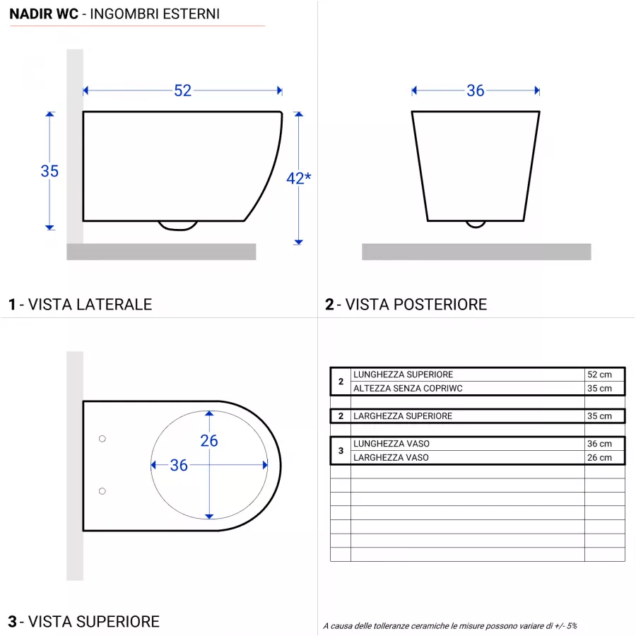 Vaso sospeso a risparmio idrico sedile SoftClose bianco opaco - Nadir