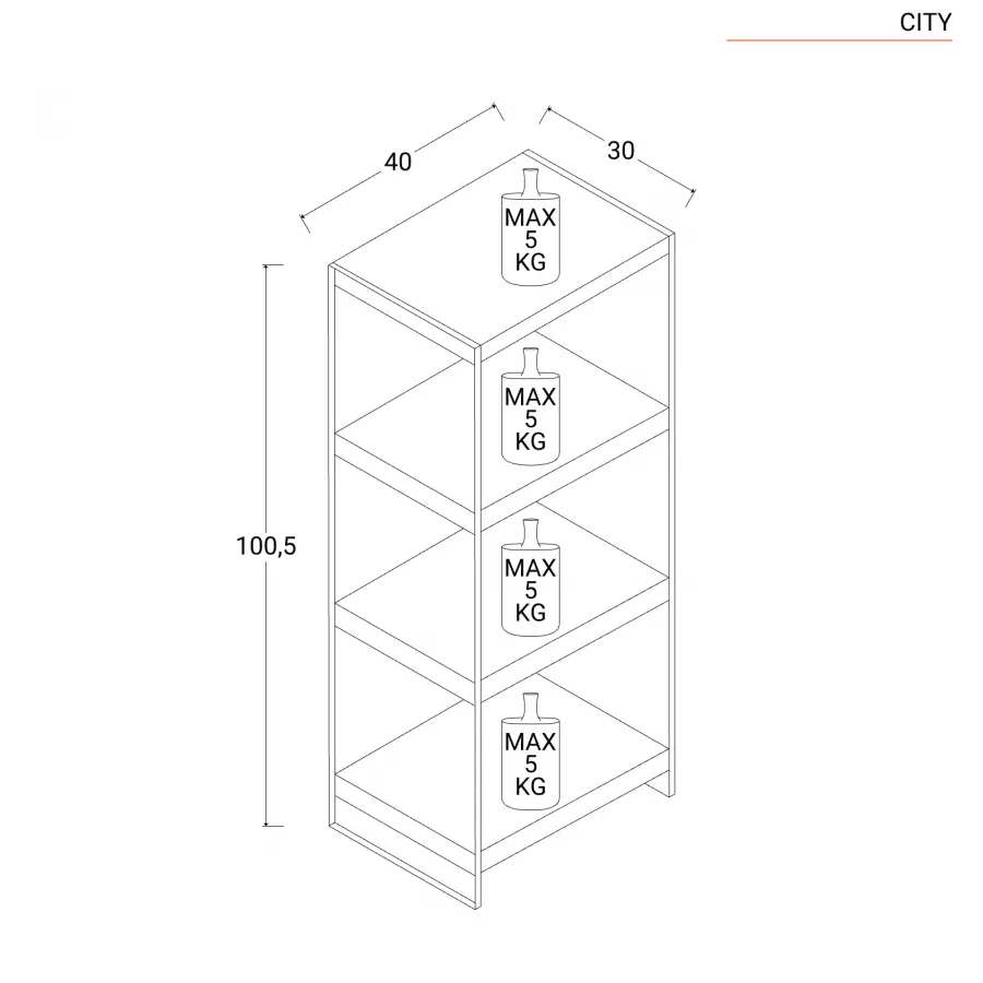 Libreria 40x100h cm in vetro temperato e ripiani legno - City