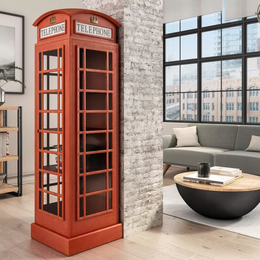 Libreria 53x180h cm cabina telefonica rossa - London