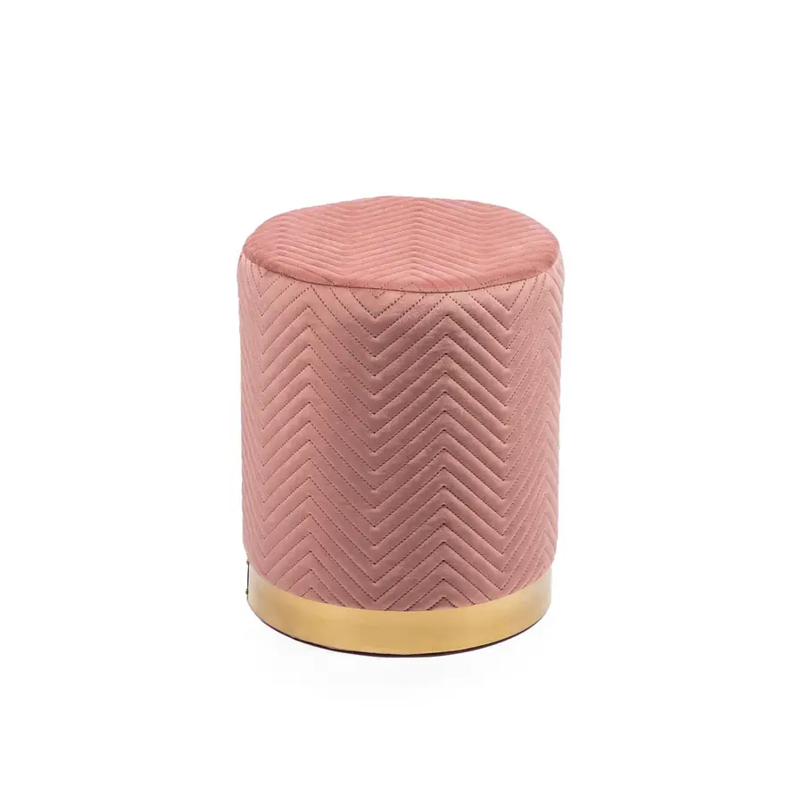 Pouf Contenitore Tondo Velluto Rosa e Base Metallo Oro rosa